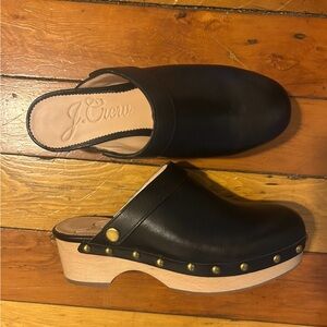 J. Crew Black Leather Mules with Wooden Sole